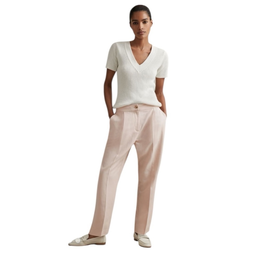 Reiss - NWOT Farrah Linen Blend Tapered Suit Work Trousers Pink Sz 10